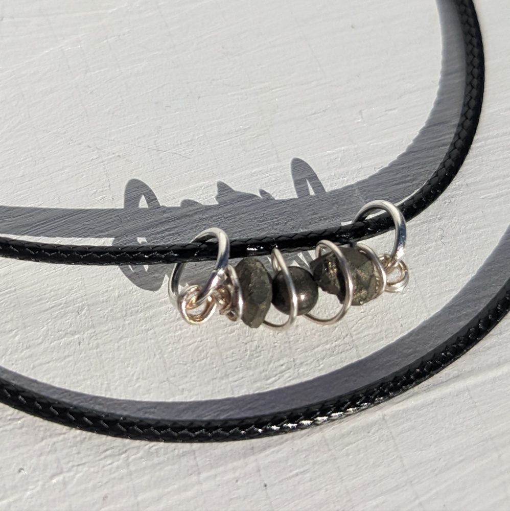 PYRITE Good Lucky Crystals Necklace Handmade Black Cord Good Fortune Abundance